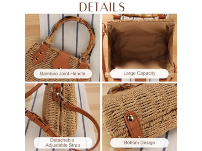 Соломенная сумка Пальмовый пляж Бумажный тоут Круглый Богемный Морские сумки