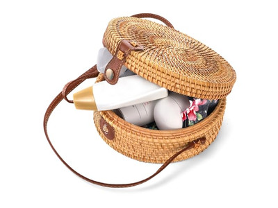 Плетеная бумажная соломенная сумка Черные круглые сумки из натурального балийского ротанга На заказ Логотип